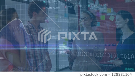 Image of financial data processing over businesses people Image of financial data processing over businesses people 128581104