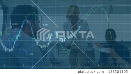 Image of financial data processing over businesses people Image of financial data processing over businesses people 128581105