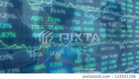 Image of financial data processing over businesses people Image of financial data processing over businesses people 128581106