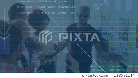 Image of financial data processing over businesses people 128581114