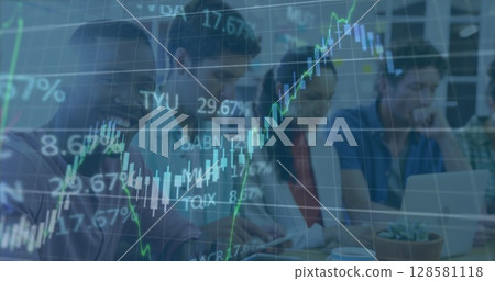 Image of financial data processing over businesses people 128581118