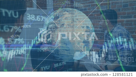 Image of financial data processing over businesses people Image of financial data processing over businesses people 128581121