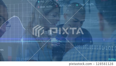 Image of financial data processing over businesses people 128581128
