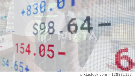 Image of stock market over diverse people 128581132