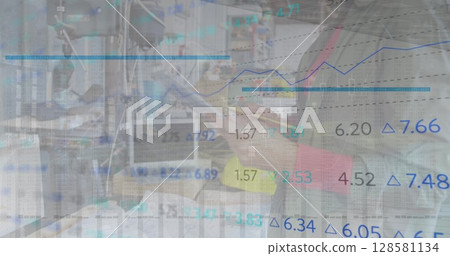 Image of stock market over caucasian woman 128581134