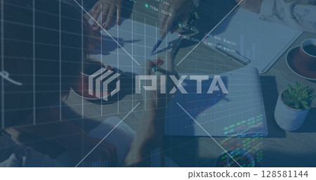 Image of financial data processing over businesses people 128581144
