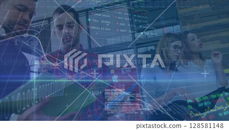 Image of financial data processing over businesses people 128581148