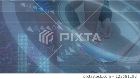 Image of data processing over caucasian female runner Image of data processing over caucasian female runner 128581198