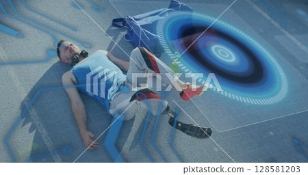 Image of data processing over disabled caucasian sportsman Image of data processing over disabled caucasian sportsman 128581203