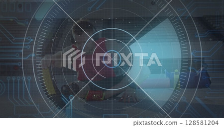 Image of data processing over disabled caucasian sportsman Image of data processing over disabled caucasian sportsman 128581204