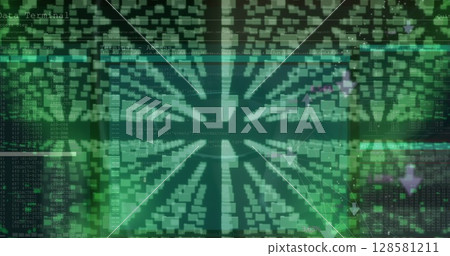 Image of security padlock and data processing over black background 128581211