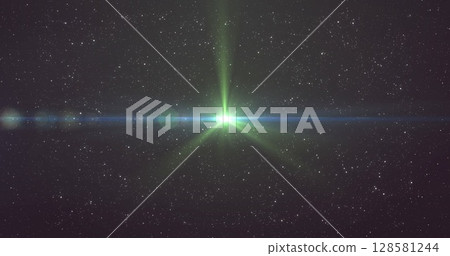 Image of glowing lights over night sky with stars 128581244