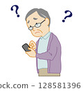 An elderly man wondering about his smartphone 128581396