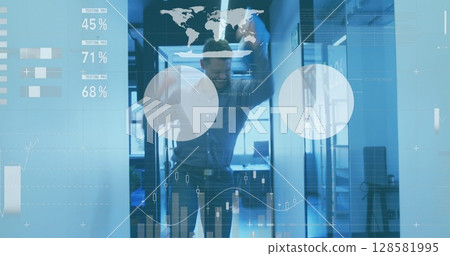 Image of data processing over caucasian businessman smiling 128581995