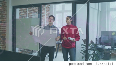 Image of data processing over business people using technology Image of data processing over business people using technology 128582141