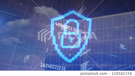 Image of financial data processing over solar panel Image of financial data processing over solar panel 128582158