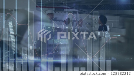 Image of financial data processing over diverse group of people Image of financial data processing over diverse group of people 128582212