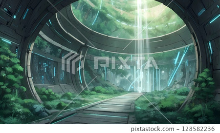 Game background: Ruins of a future civilization deep in the jungle mountains 128582236