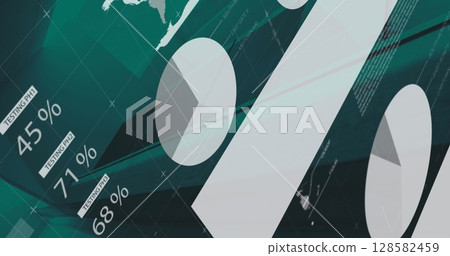 Image of financial data processing on green background 128582459