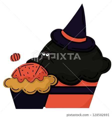 Halloween, Halloween ghost, Halloween ghost wearing a hat, white, Halloween ghost holding a pumpkin 128582691