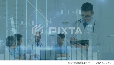 Image of data processing over diverse group of doctors Image of data processing over diverse group of doctors 128582739