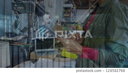 Statistical data processing against caucasian woman using digital tablet at office Statistical data processing against caucasian woman using digital tablet at office 128582768