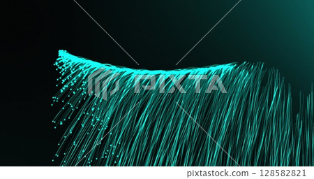 Image of glowing green light trails moving on dark green background Image of glowing green light trails moving on dark green background 128582821