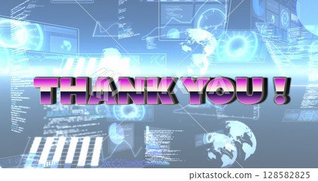 Image of thank you text over scope scanning and data processing 128582825