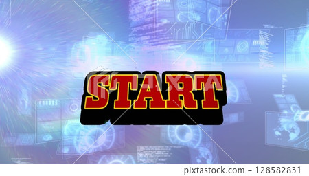Image of start text over scope scanning and data processing Image of start text over scope scanning and data processing 128582831