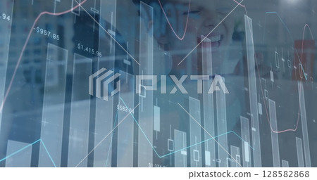 Image of financial data processing over caucasian children Image of financial data processing over caucasian children 128582868