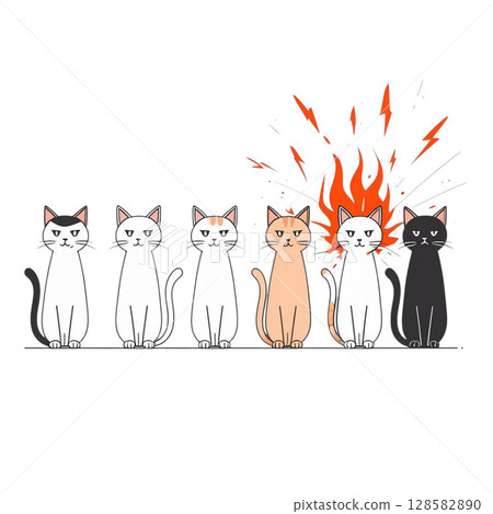 Cat, black cat, black and white cat, animal Line art 128582890