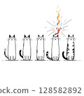Cat, black cat, black and white cat, animal Line art 128582892