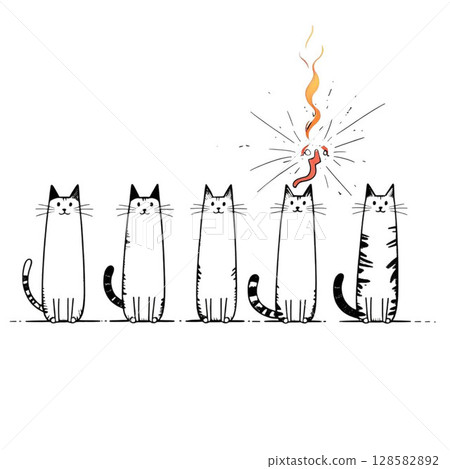 Cat, black cat, black and white cat, animal Line art 128582892