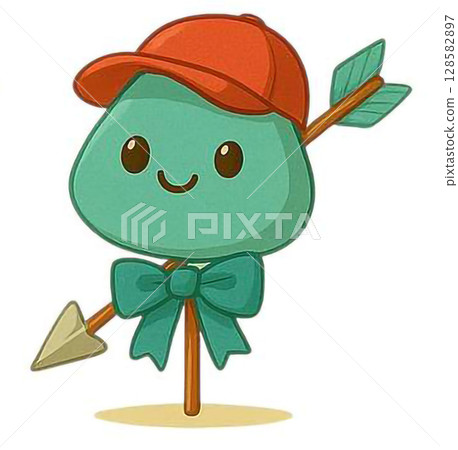 Green Heart Arrow Valentine's Day Heart Heart with Glasses and Bow 128582897