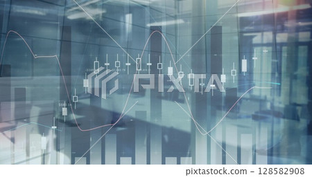 Image of financial data processing over walking crowd 128582908