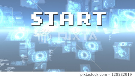 Image of start text over scope scanning and data processing 128582919