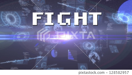 Image of fight text over scope scanning and data processing 128582957