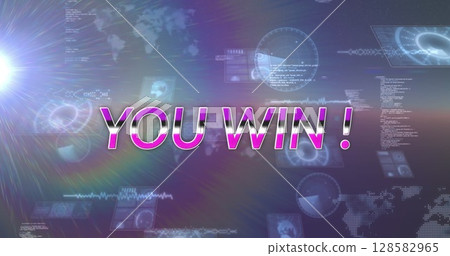 Image of you win text over scope scanning and data processing 128582965