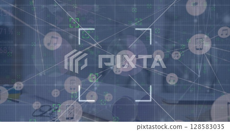 Image of digital interface with network of connections over server room 128583035