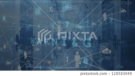 Image of digital interface with network of connections over server room 128583049