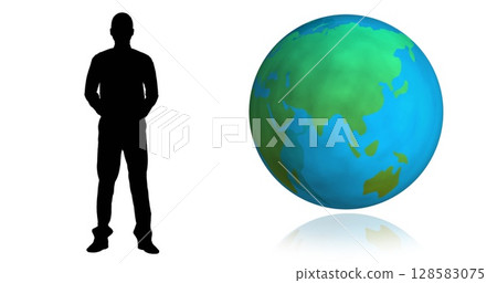 Image of man shadow and globe on white background Image of man shadow and globe on white background 128583075