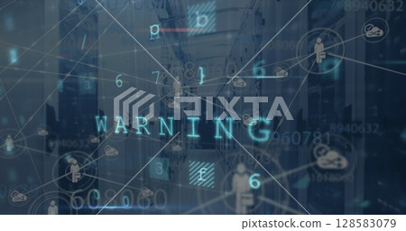 Image of digital interface with network of connections over server room 128583079