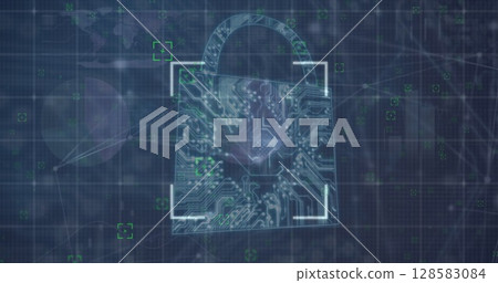 Image of digital interface with security padlock over dark background Image of digital interface with security padlock over dark background 128583084