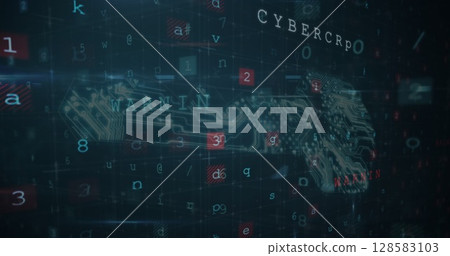 Cyber security data processing against security key icon on blue background 128583103