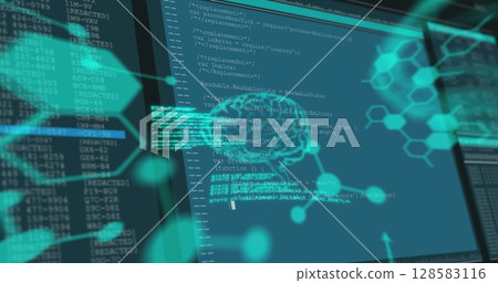 Image of data processing on screens over blue background Image of data processing on screens over blue background 128583116