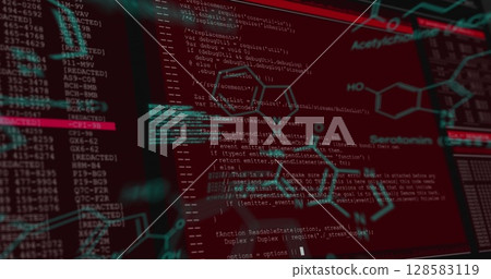 Image of data processing on screens over red background 128583119