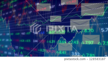 Image of data processing on blue background 128583187