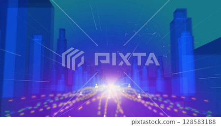 Image of lights moving in metaverse city 128583188