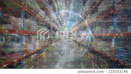 Image of financial data over warehouse 128583246
