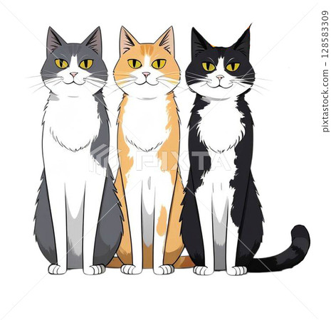 Cat, black cat, black and white cat, animal Line art 128583309